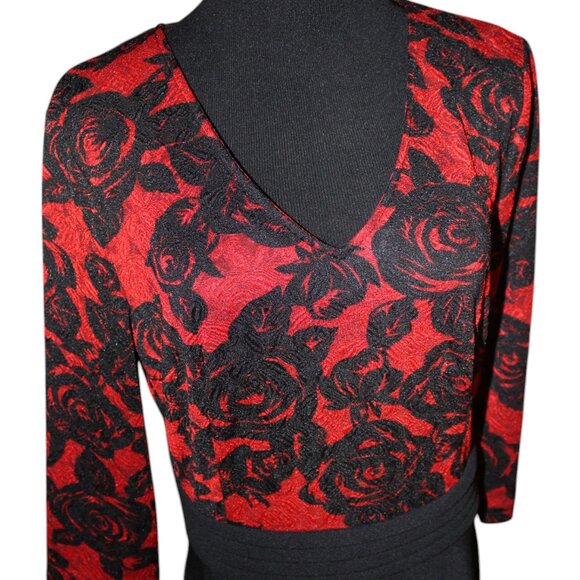 HOMEYEE Black Red Dress Size 10 Pre-Loved Classic Office Party - Picture 3 of 11